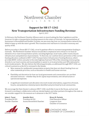 Northwest Chamber Alliance Support for HB17-1242 - photo