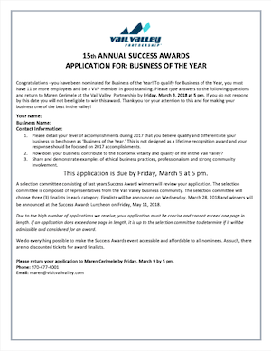 Business of the Year Award Application - photo