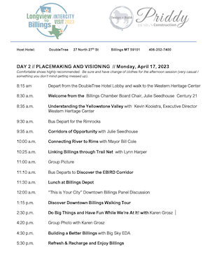 Longview to Billings Intercity Visit Agenda - photo