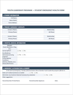Youth Leadership Program Student Emergency Health Form - photo