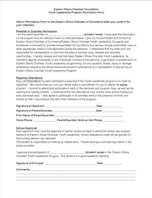 Youth Leadership Program Permission Form - photo